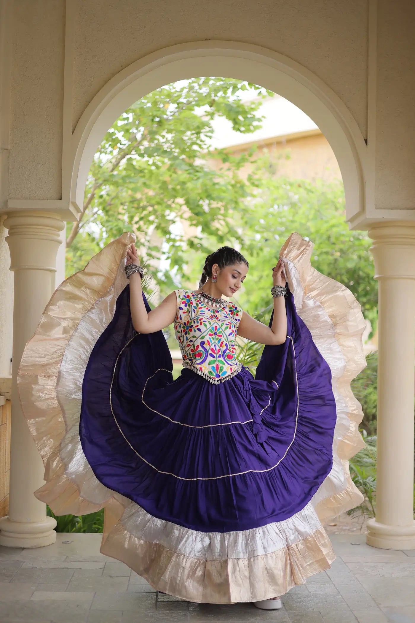 Purple Garba Chaniya Choli With Kutchi Work Blouse