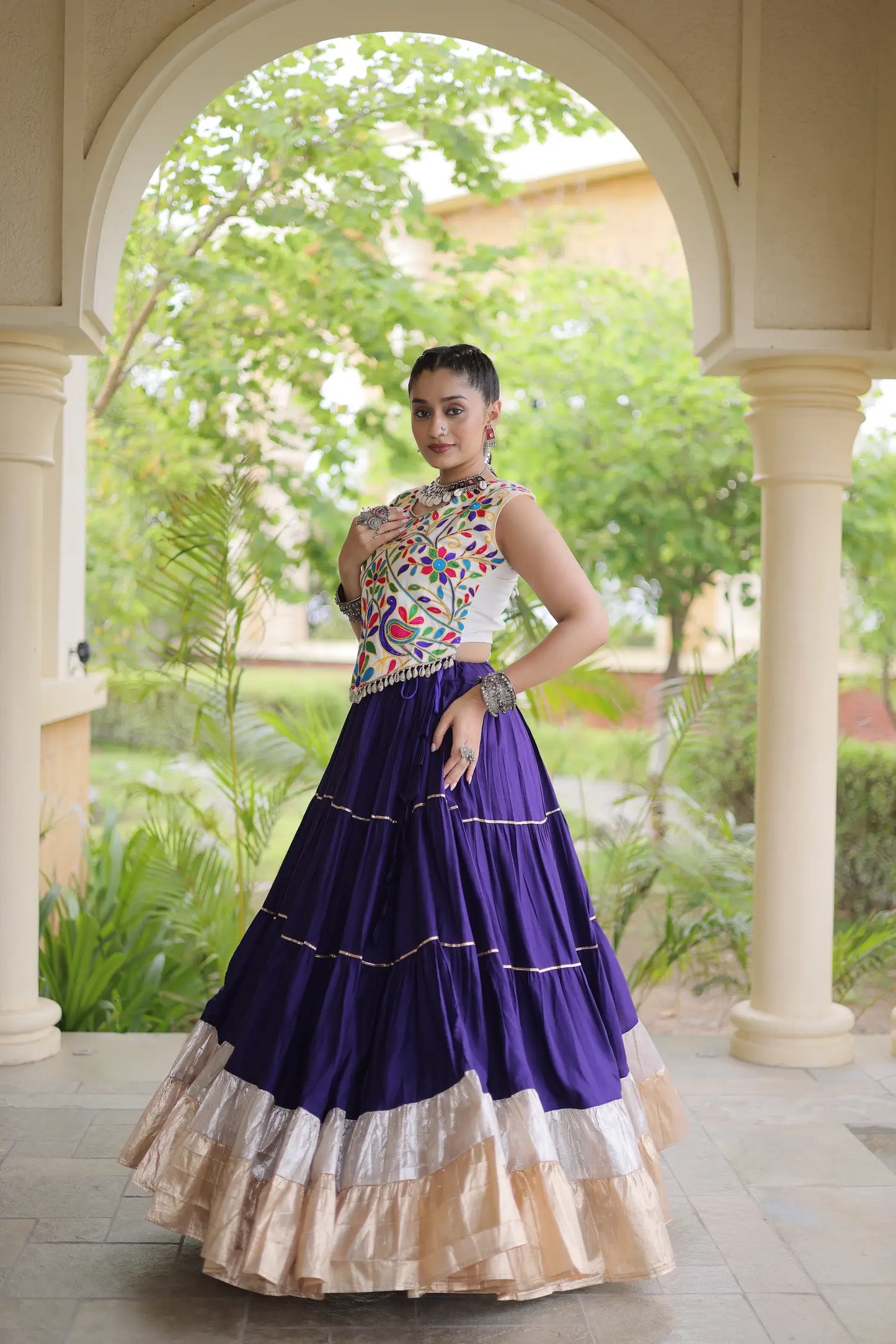 Purple Garba Chaniya Choli With Kutchi Work Blouse