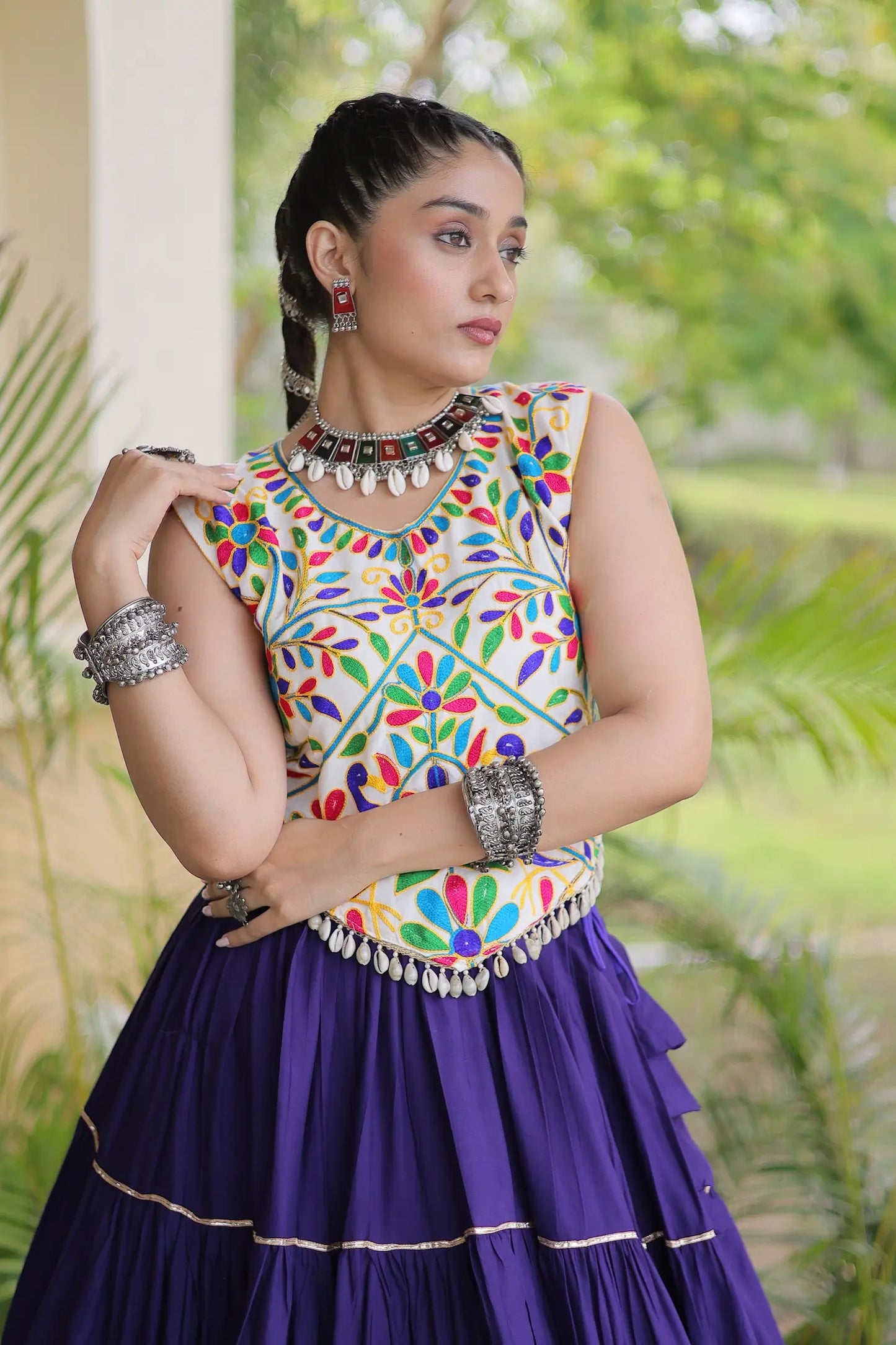 Purple Garba Chaniya Choli With Kutchi Work Blouse