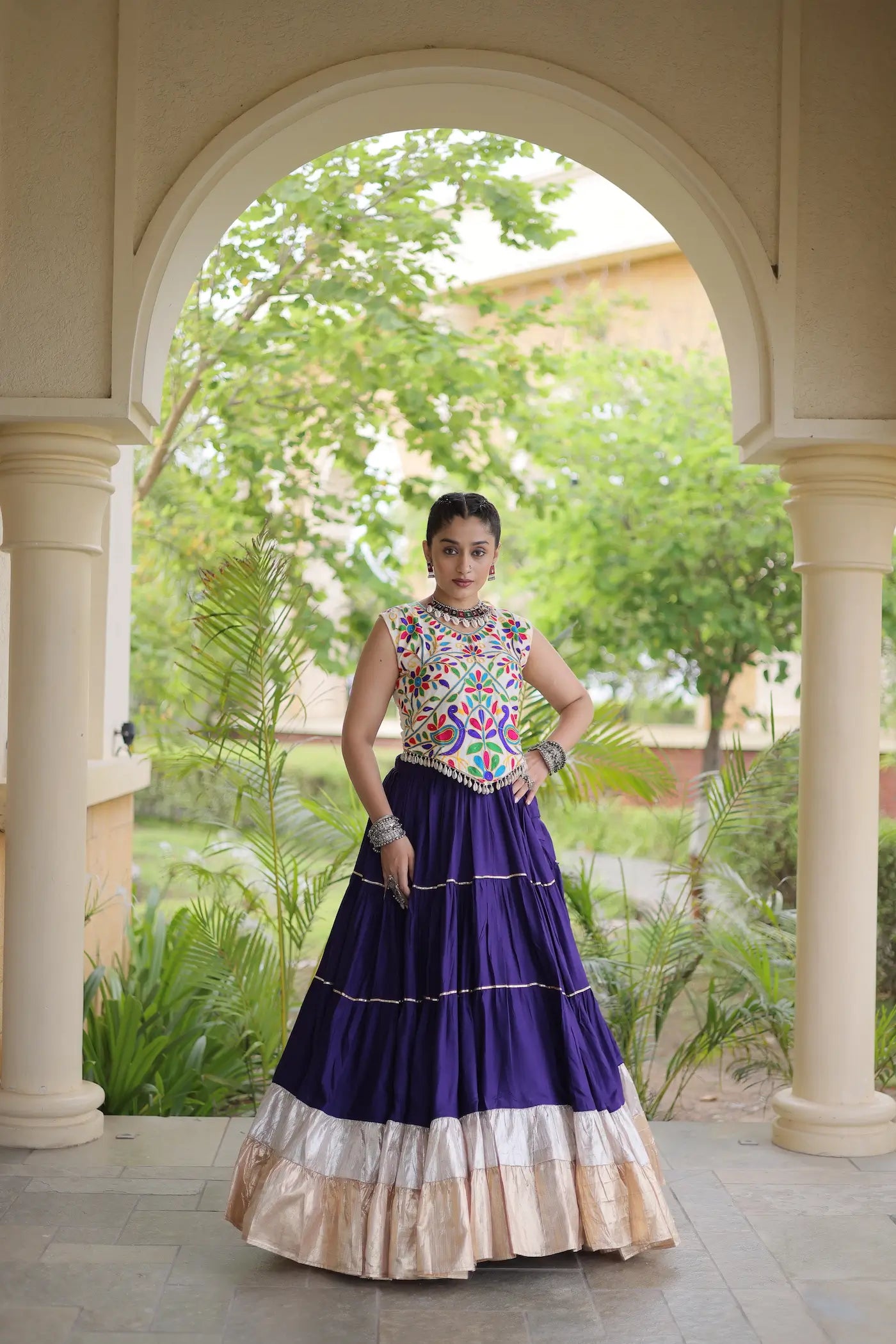 Purple Garba Chaniya Choli With Kutchi Work Blouse