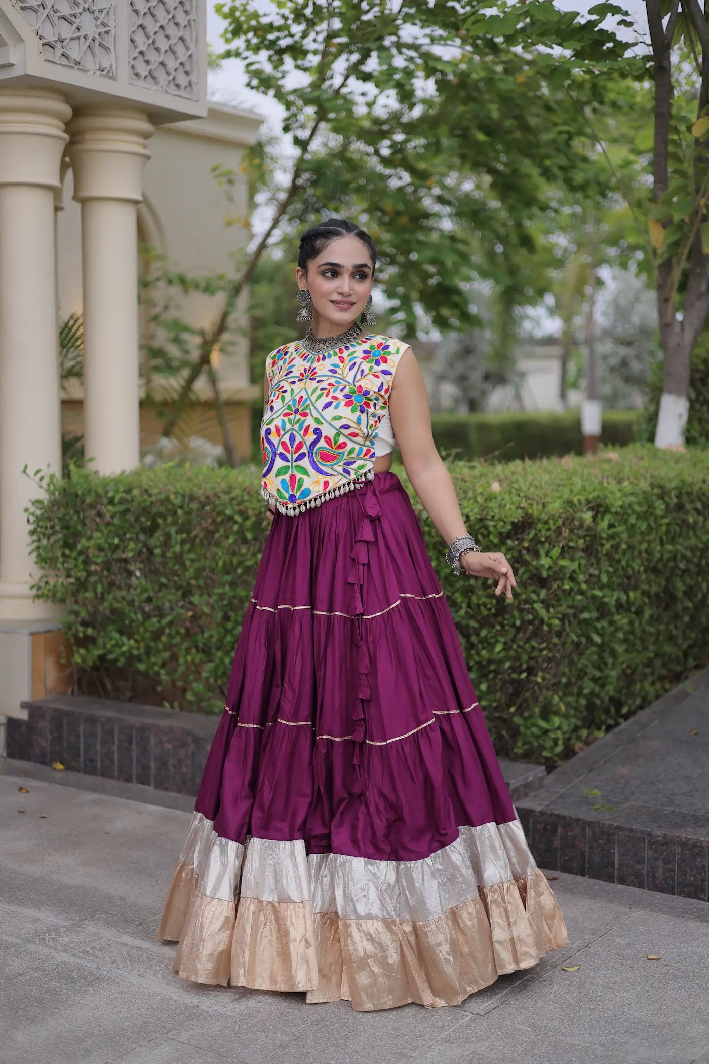 Wine Garba Chaniya Choli With Kutchi Work Blouse