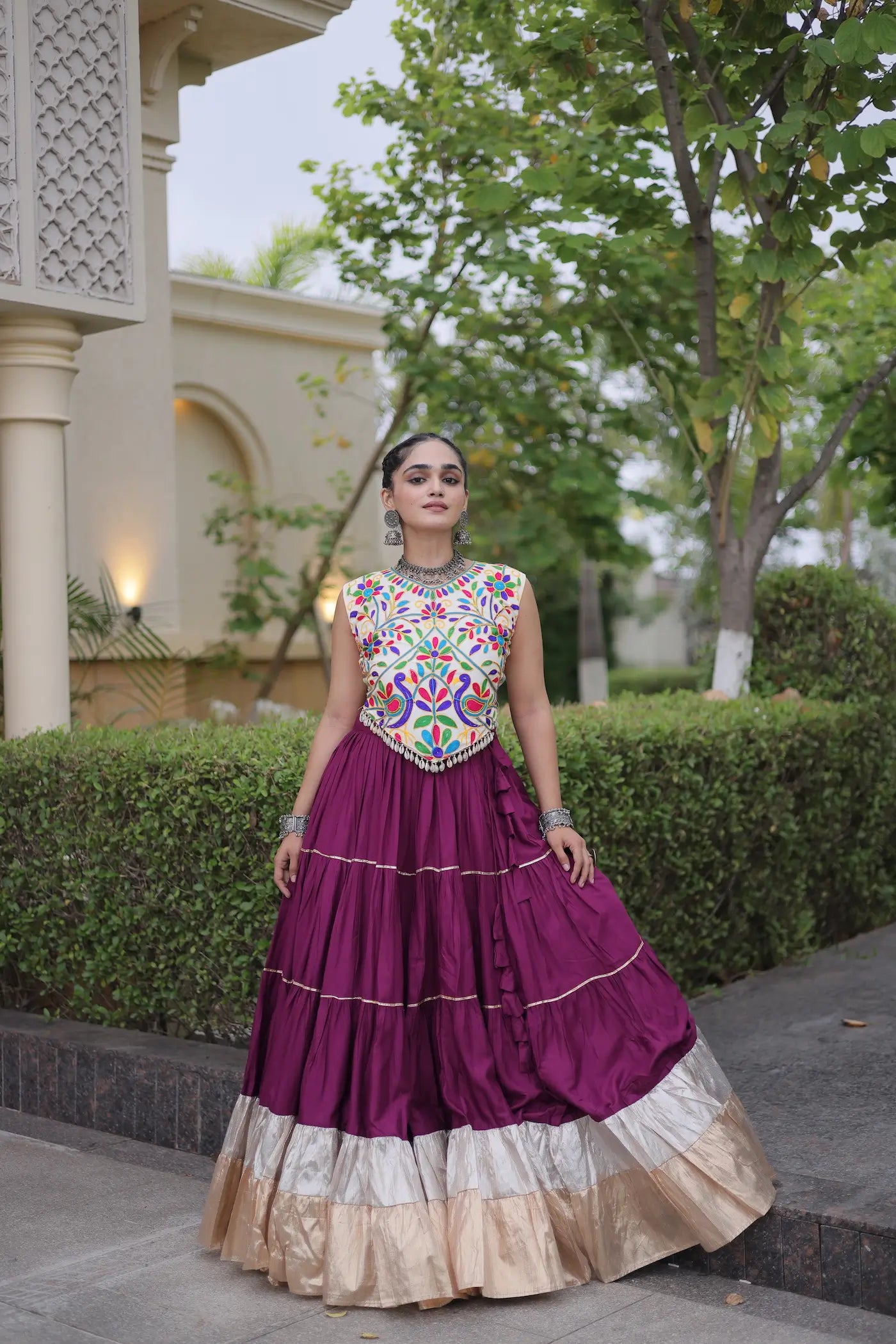 Wine Garba Chaniya Choli With Kutchi Work Blouse