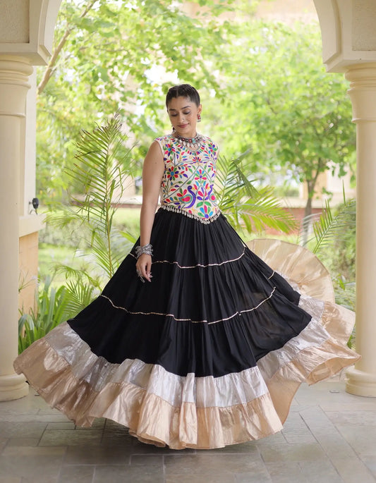 Black Garba Chaniya Choli With Kutchi Work Blouse