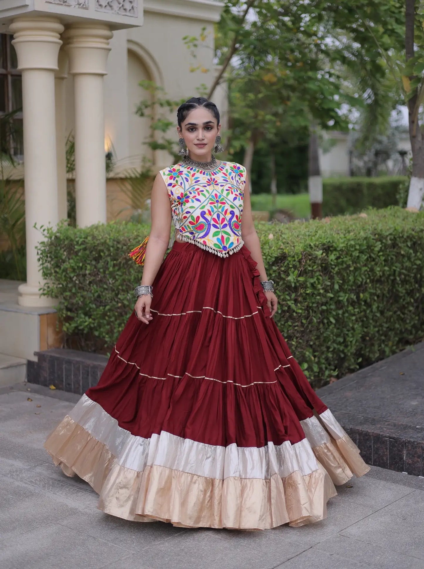 Maroon Garba Chaniya Choli With Kutchi Work Blouse