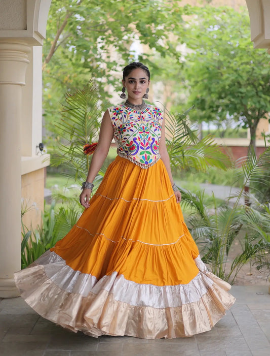 Mustard Garba Chaniya Choli With Kutchi Work Blouse