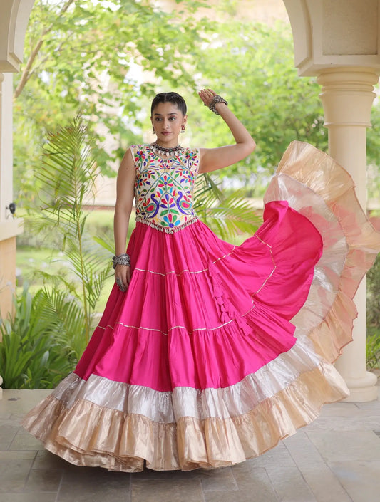 Pink Garba Chaniya Choli With Kutchi Work Blouse