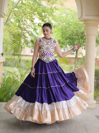 Purple Garba Chaniya Choli With Kutchi Work Blouse