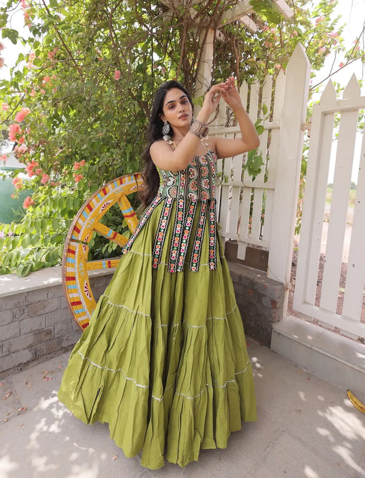 Green Kutchi Patch Work Garba Chaniya Choli