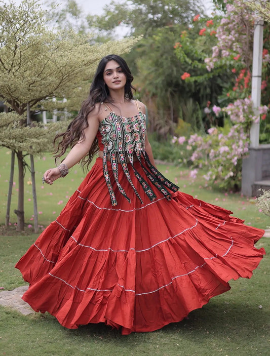 Rust Kutchi Patch Work Garba Chaniya Choli