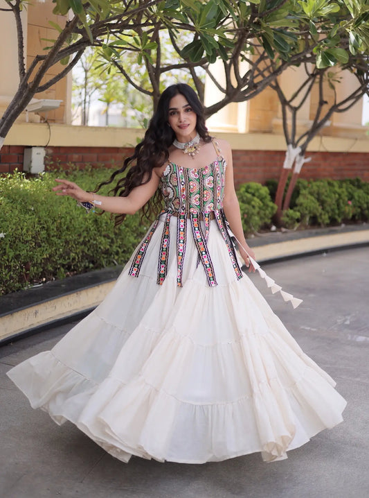 White Kutchi Patch Work Garba Chaniya Choli