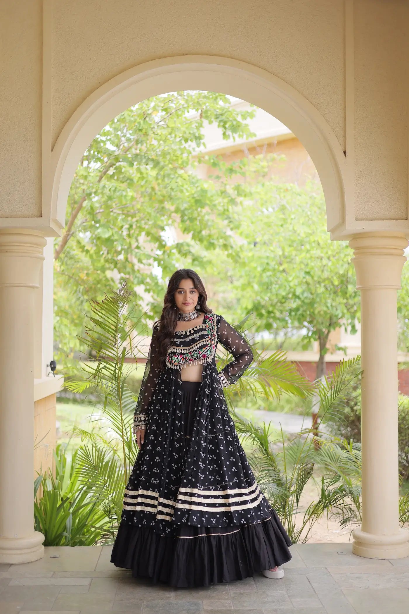 Black Garba Chaniya Choli With Print & Gamthi Work