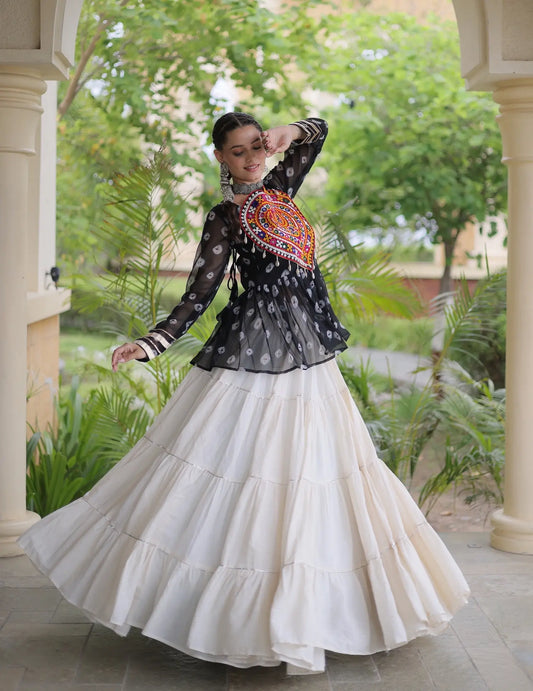 Black-White Garba Chaniya choli With Kutchi Patch Work