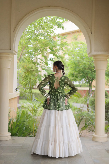 Green-White Garba Chaniya choli With Kutchi Patch Work