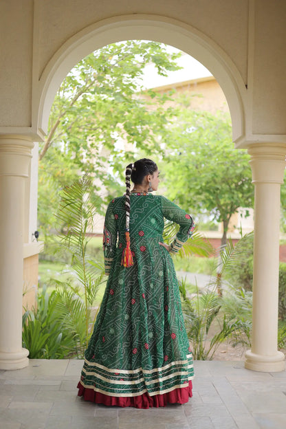 Maroon-Green Patch Work Navratri Lehenga With Shrug