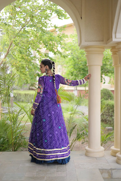 Blue-Purple Patch Work Navratri Lehenga With Shrug