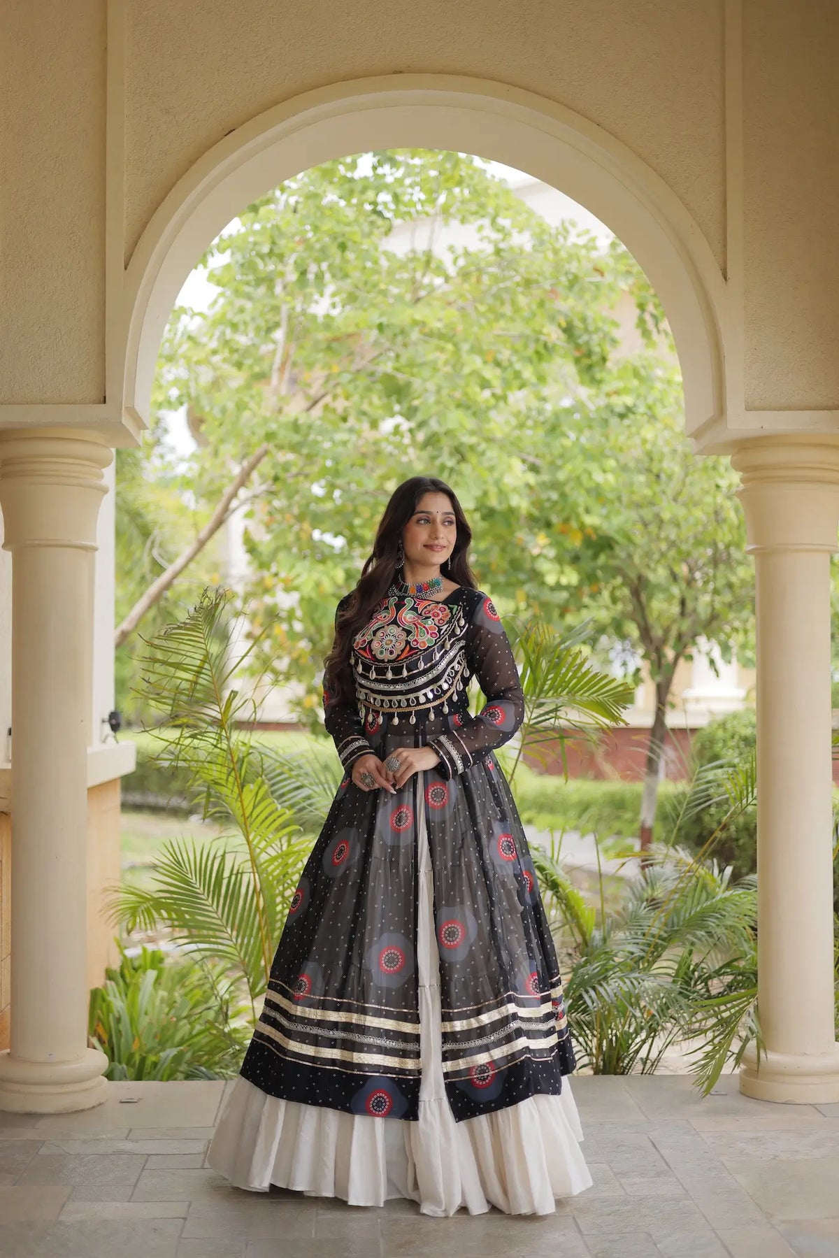Black Garba Chaniya Choli With Mirror Gamthi Work