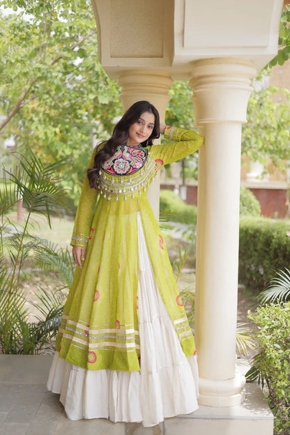Parrot Garba Chaniya Choli With Mirror Gamthi Work
