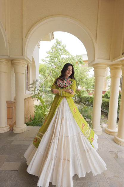 Parrot Garba Chaniya Choli With Mirror Gamthi Work