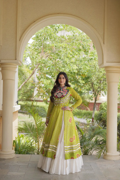Parrot Garba Chaniya Choli With Mirror Gamthi Work