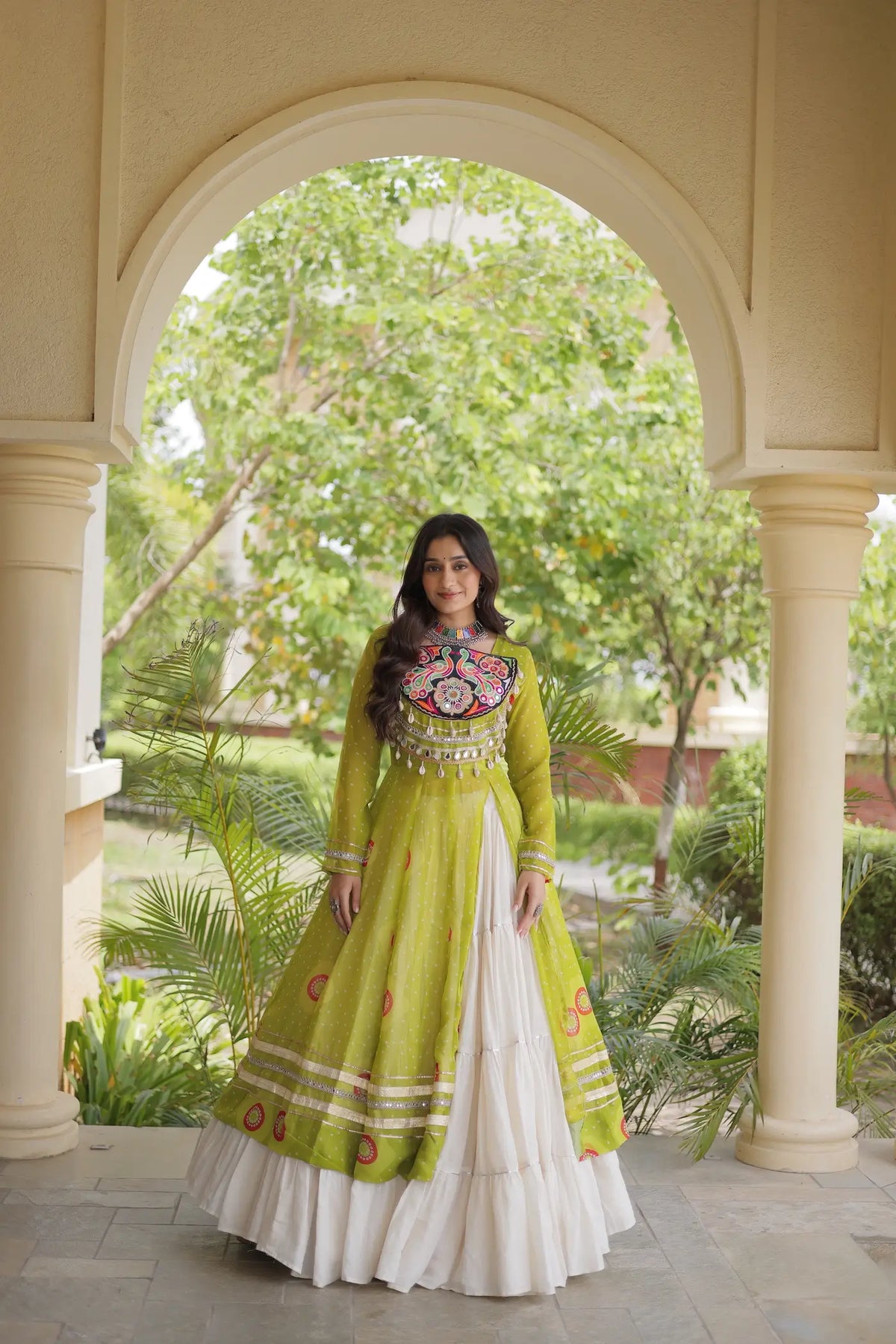 Parrot Garba Chaniya Choli With Mirror Gamthi Work