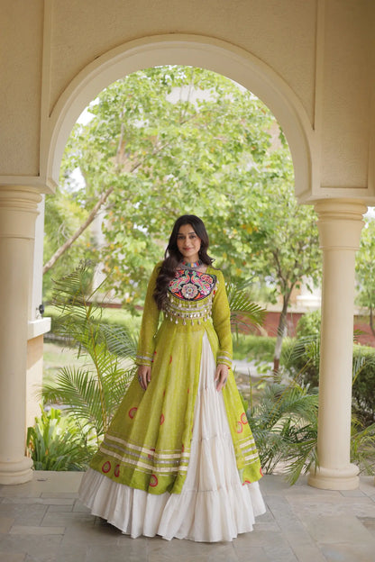 Parrot Garba Chaniya Choli With Mirror Gamthi Work