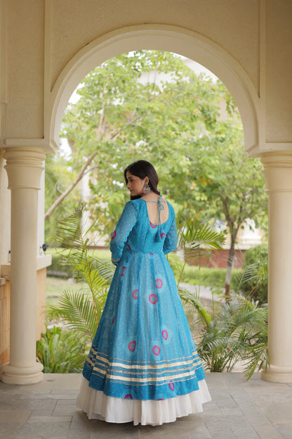 Sky Blue Garba Chaniya Choli With Mirror Gamthi Work