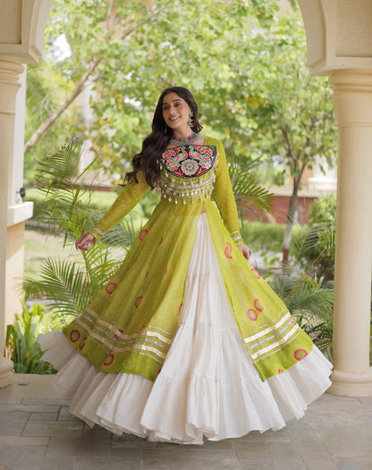 Parrot Garba Chaniya Choli With Mirror Gamthi Work