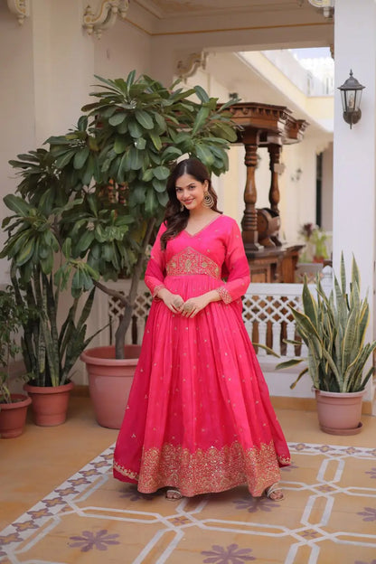 Designer Russian Silk Gown in Pink