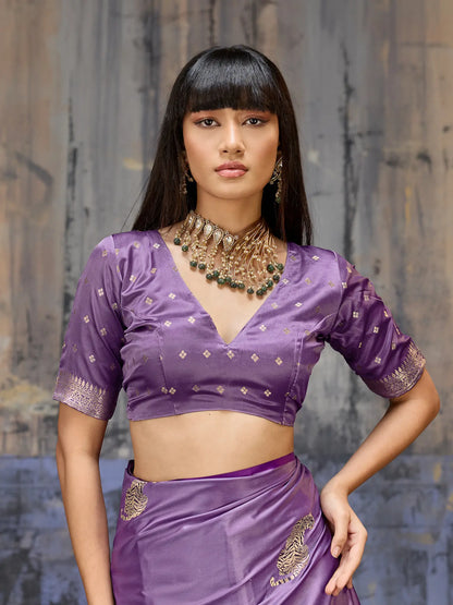 Muted Purple Zari Weaving Saree