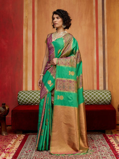 Haze Green Handloom Silk Saree