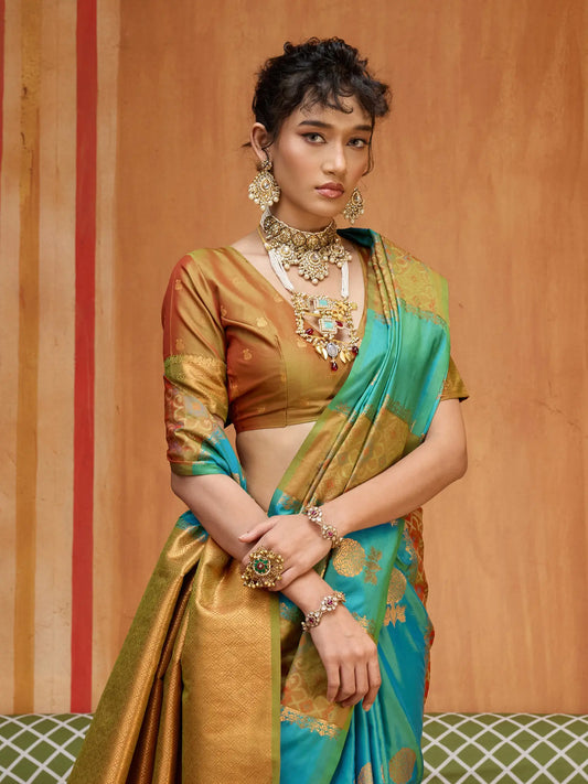 Dusty Teal Handloom Silk Saree
