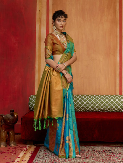 Dusty Teal Handloom Silk Saree