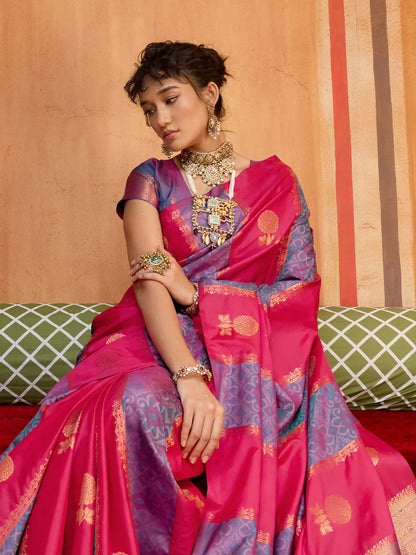 Pinkish Red Handloom Silk Saree