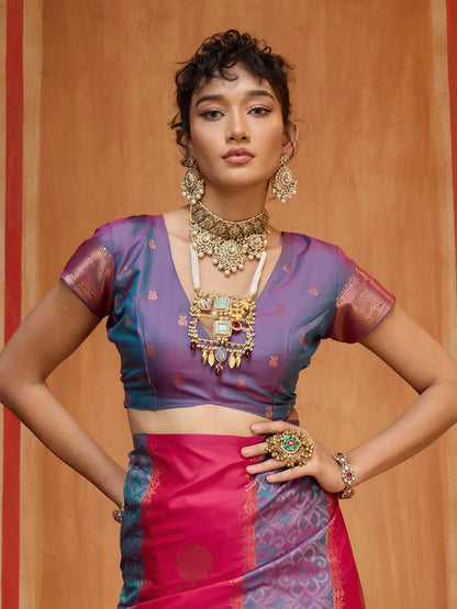 Pinkish Red Handloom Silk Saree