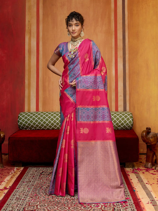 Pinkish Red Handloom Silk Saree