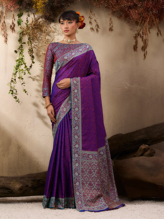Deep Purple Kanjivaram Silk Saree