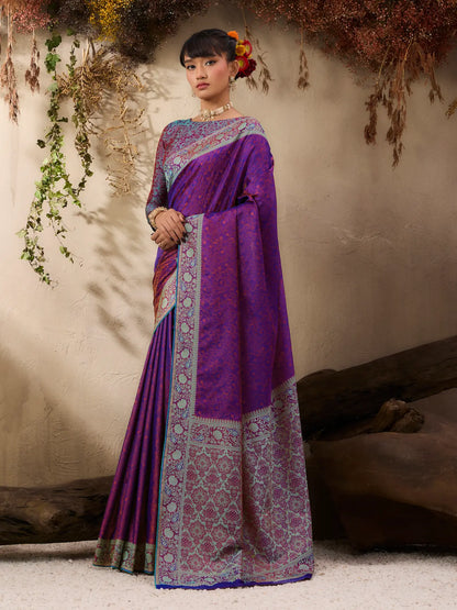 Deep Purple Kanjivaram Silk Saree