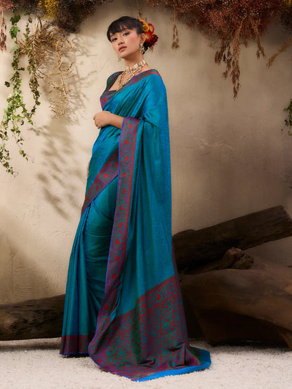 Teal Blue Kanjivaram Silk Saree