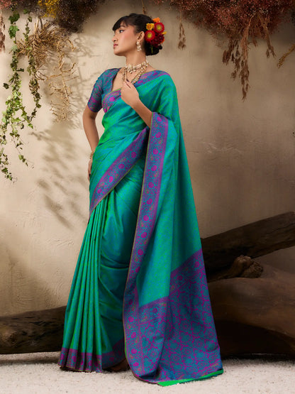 Teal Green Kanjivaram Silk Saree