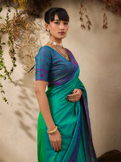 Teal Green Kanjivaram Silk Saree