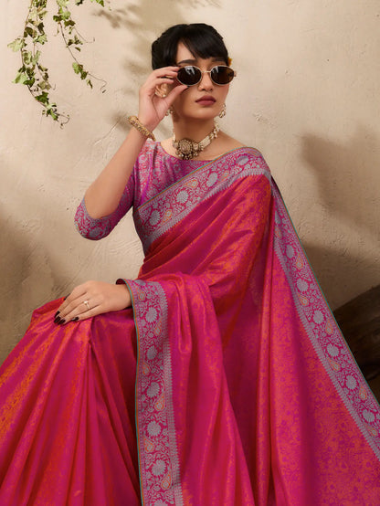 Coral Pink Kanjivaram Silk Saree