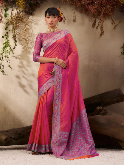Coral Pink Kanjivaram Silk Saree
