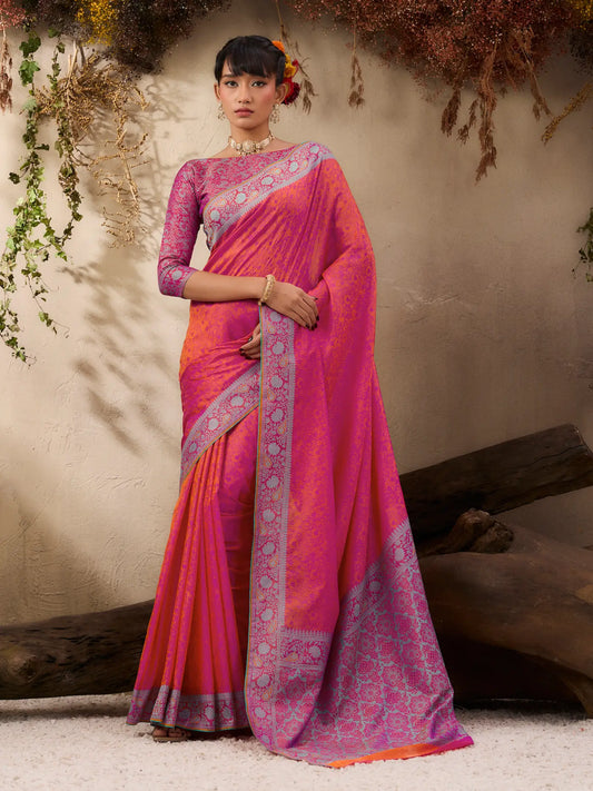 Coral Pink Kanjivaram Silk Saree