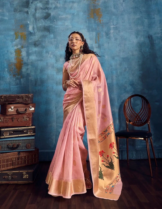 Sweet Pink Tissue Paithani Saree