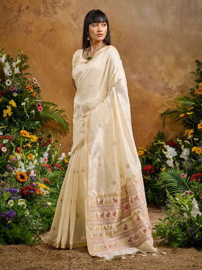 Almond Beige Zari weaving Tussar Silk Saree