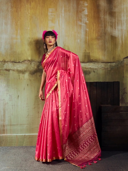 Warm Pink Silk Zari Weaving Saree