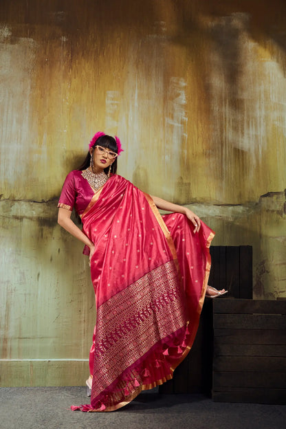 Warm Pink Silk Zari Weaving Saree