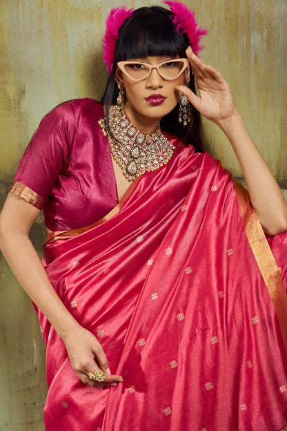 Warm Pink Silk Zari Weaving Saree