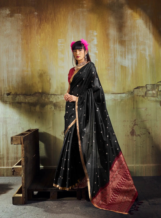 Rich Black Silk Zari Weaving Saree