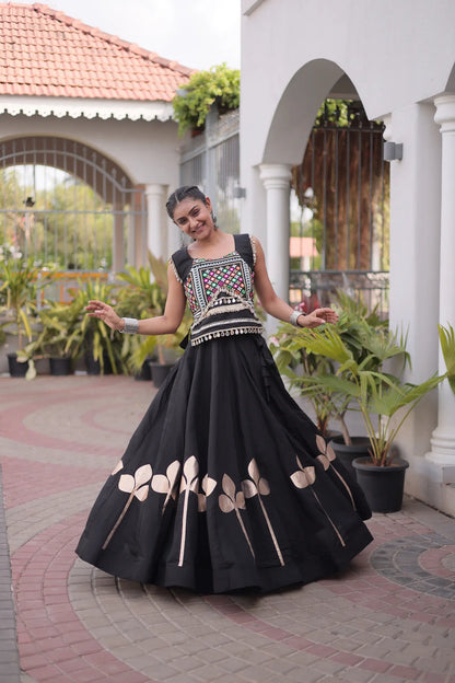 Black Mirror & Gamthi Work Navratri Lehenga